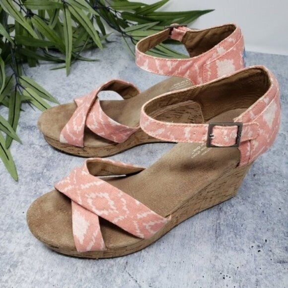 Toms | Sienna Coral Aztec Cork Wedge Sandals Size 9 - Picture 6 of 7